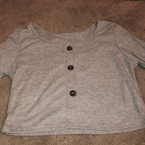 Long Sleeve Crooped Gray Top